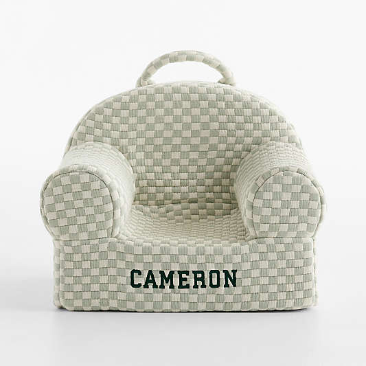 Small Verte Green Checkered Matelass Kids Lounge Nod Chair