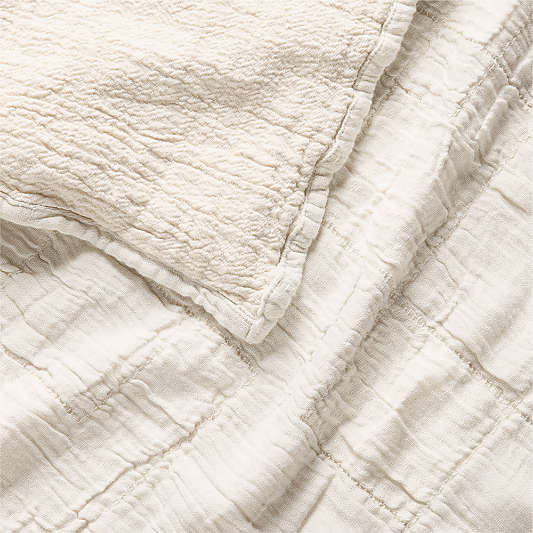 Smocked Organic Cotton Natural Beige King Bed Blanket