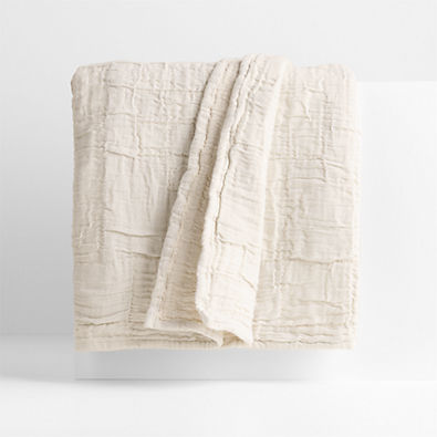 View Smocked Organic Cotton Natural Beige Full/Queen Bed Blanket details