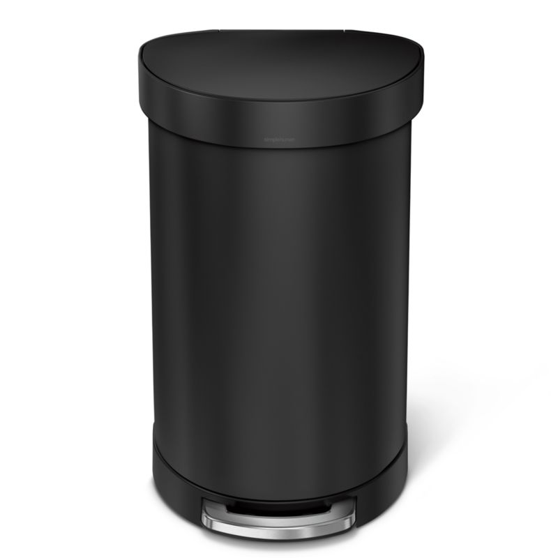 simplehuman ® Matte Black Stainless Steel 45-Liter Semi-Round Step Trash Can