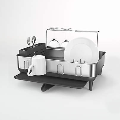 Black Dish Rack with Wood Handles + Reviews | Crate & Barrel