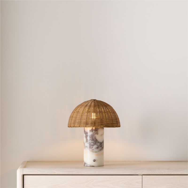 Seine Calacatta White Marble Mini Table Lamp with Rattan Shade 13", Set of 2 - image 9 of 10