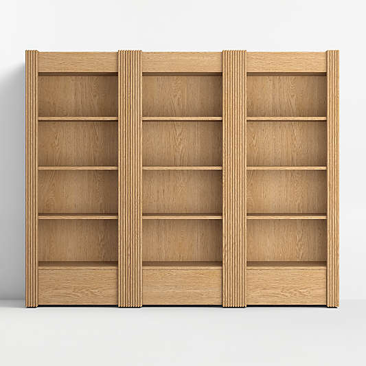 Siena 102" Natural Wood 4-Shelf Storage Bookcase with Drawer, Set of 3