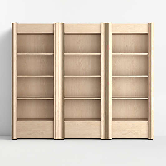 Siena 102" Whitewash Wood 4-Shelf Storage Bookcase with Drawer, Set of 3