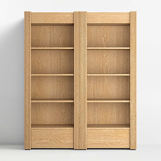 Siena 68" Natural Wood 4-Shelf Storage Bookcase with Drawer, Set of 2