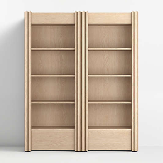 Siena 68" Whitewash Wood 4-Shelf Storage Bookcase with Drawer, Set of 2