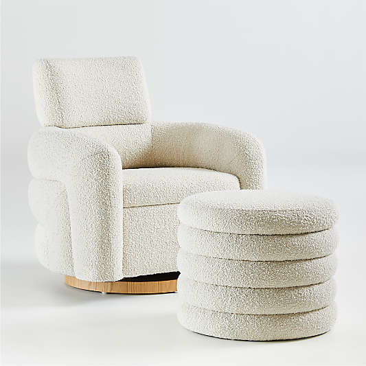 Snoozer Cream Boucle Nursery Swivel Glider and Storage Ottoman by Leanne Ford