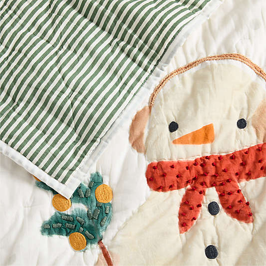 Snow Friends Embroidered Organic Cotton Baby Crib Quilt