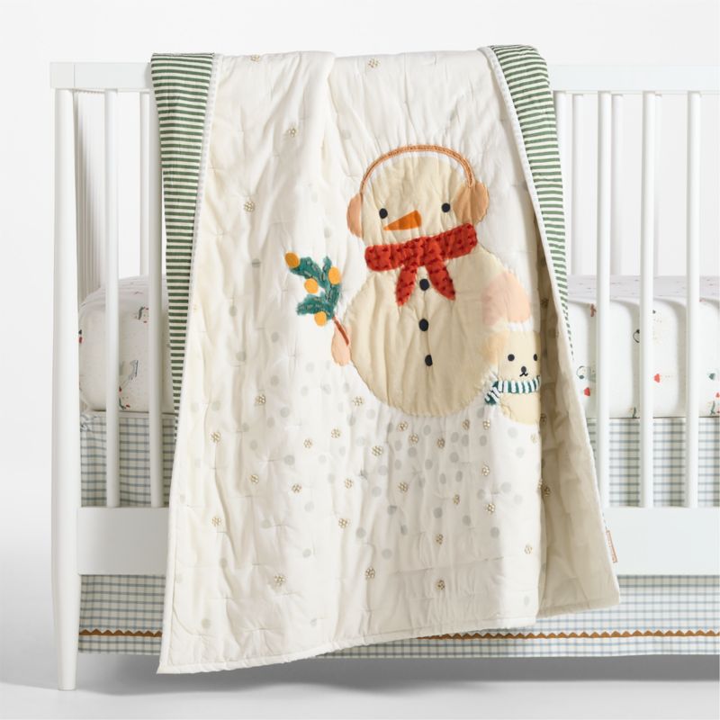 Snow Friends Embroidered Organic Cotton Baby Crib Quilt