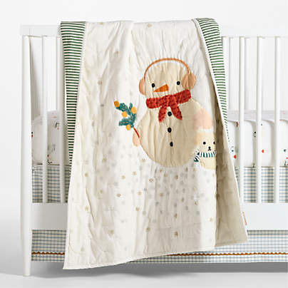 Snow Friends Embroidered Organic Cotton Baby Crib Quilt