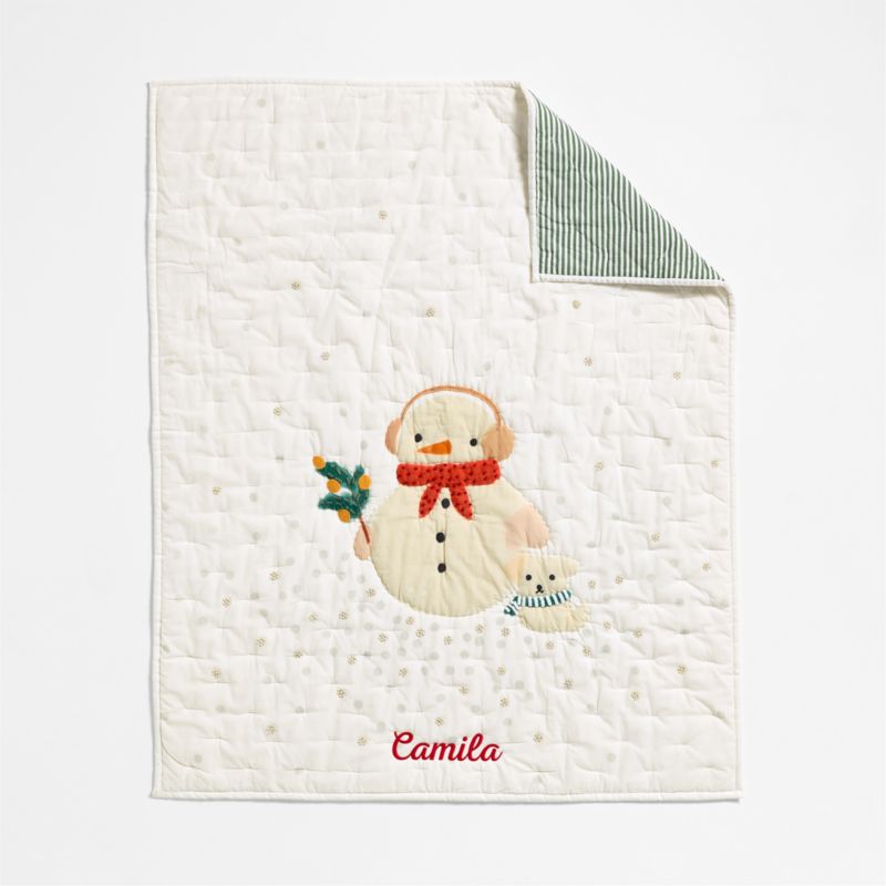 Snow Friends Embroidered Organic Cotton Baby Crib Quilt - image 5 of 8