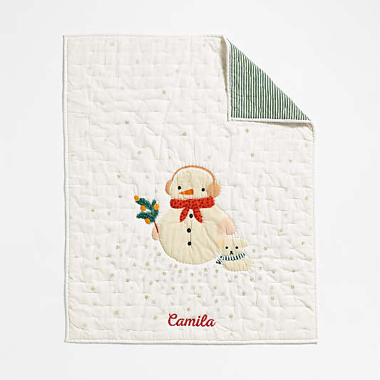 Snow Friends Embroidered Organic Cotton Baby Crib Quilt