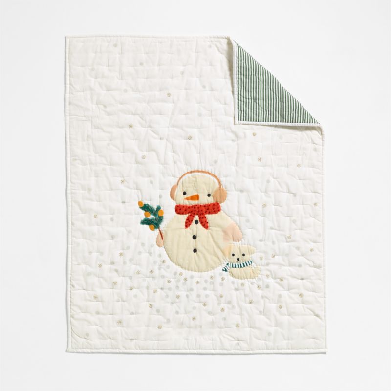 Snow Friends Embroidered Organic Cotton Baby Crib Quilt - image 6 of 8