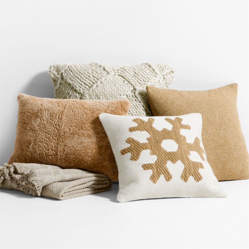 Snowflake Camel Tan Holiday Throw Pillow Arrangement Crate Barrel