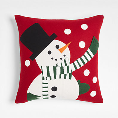View Snowman 20" Red Wool Pillow with Feather Insert details