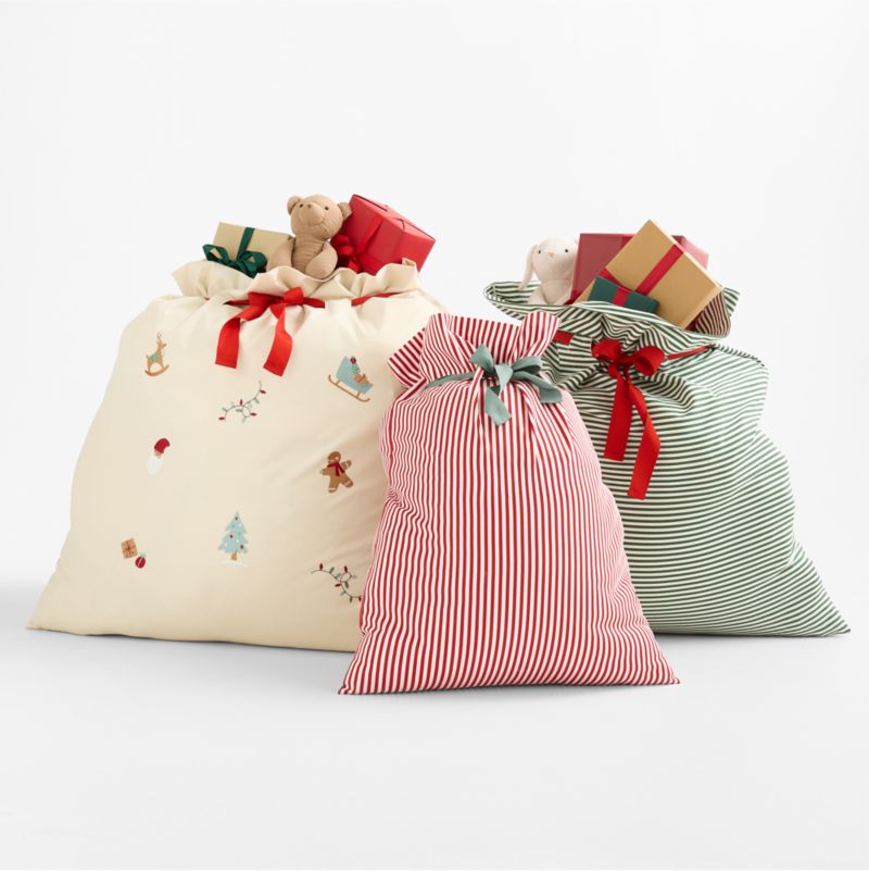 Santa Small Red Striped Cotton Kids Gift Bag - image 1 of 5