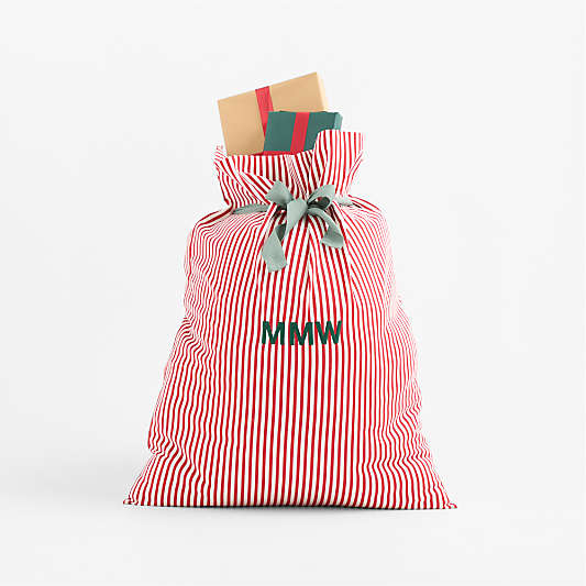 Santa Small Red Striped Cotton Kids Christmas Gift Bag