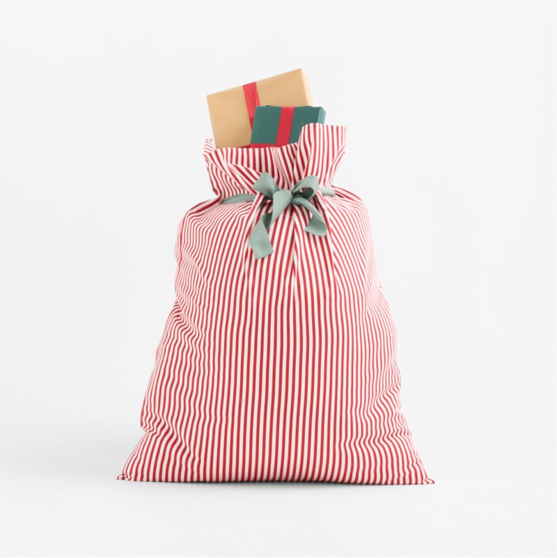 Santa Small Red Striped Cotton Kids Gift Bag - image 2 of 5