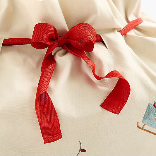 Santa Large Embroidered Natural Cotton Kids Gift Bag