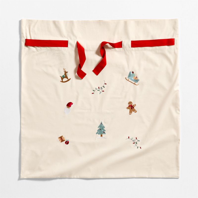 Santa Large Embroidered Natural Cotton Kids Gift Bag - image 3 of 5