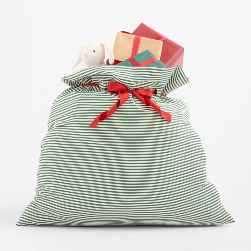 Santa Large Green Striped Cotton Kids Gift Bag - image 2 of 5