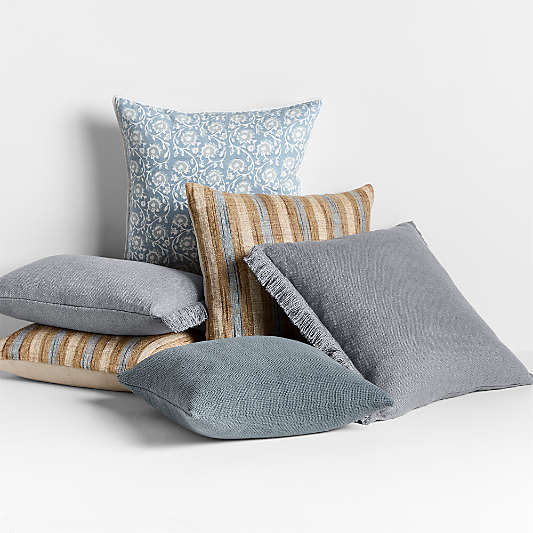 Organic Cotton Basketweave 20"x20" Blue Throw Pillow Cover