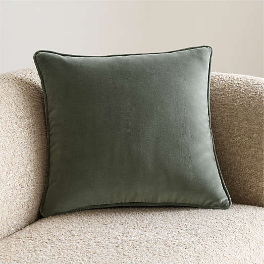 Soft Focus Organic Cotton Velvet 20"x20" Clover Green Throw Pillow Cover by Laura Harrier and Tiffany Howell