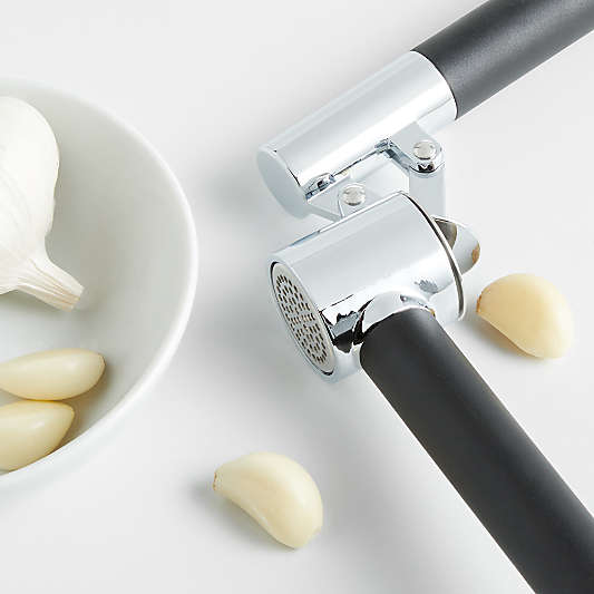 Crate & Barrel Black Soft-Touch Garlic Press