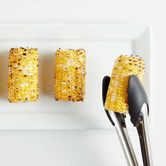 Crate & Barrel Black Soft-Touch Tongs 12"