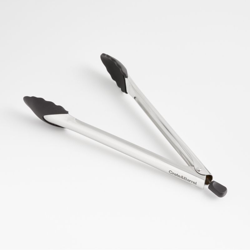 Crate & Barrel Black Soft-Touch Tongs 12" + Reviews | Crate & Barrel