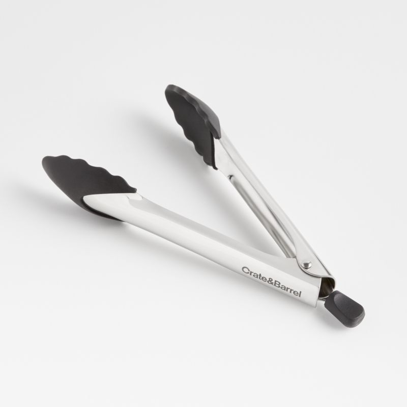 Crate & Barrel Black Soft-Touch Tongs 9" + Reviews | Crate & Barrel