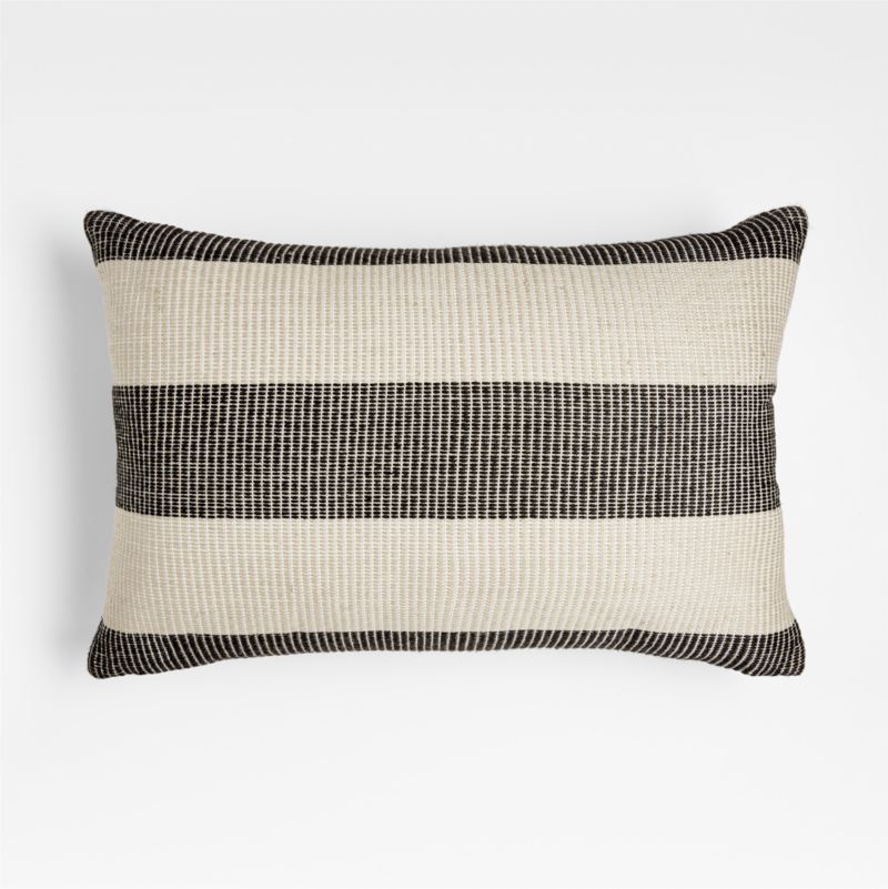 Ink Black 24"x16" Soft Textured Stripe Indoor/Outdoor Throw Pillow