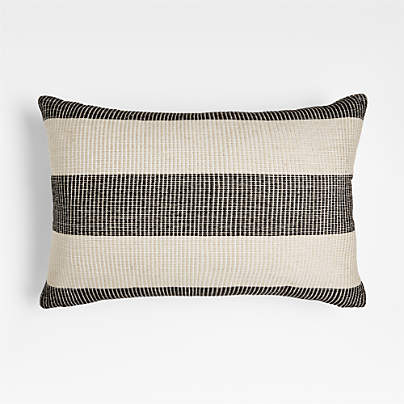 Ink Black 24x16 Soft Textured Stripe Indoor/Outdoor Throw Pillow