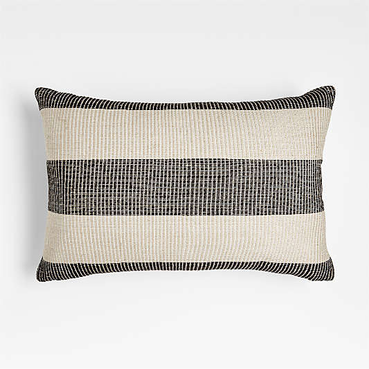 Ink Black 24"x16" Soft Textured Stripe Indoor/Outdoor Throw Pillow