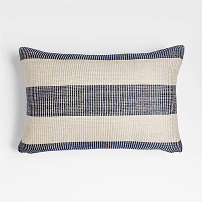 Deep Indigo Blue 24"x16" Soft Textured Stripe Indoor/Outdoor Throw Pillow