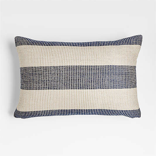 Deep Indigo Blue 24"x16" Soft Textured Stripe Indoor/Outdoor Throw Pillow