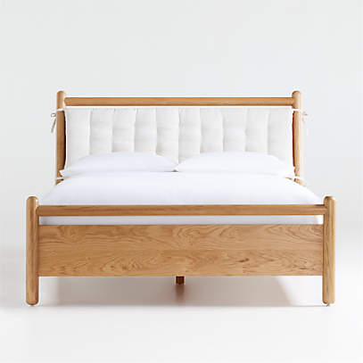 Solano Queen Wood Bed With Headboard, Queen Size Bed With Cushioned Headboard