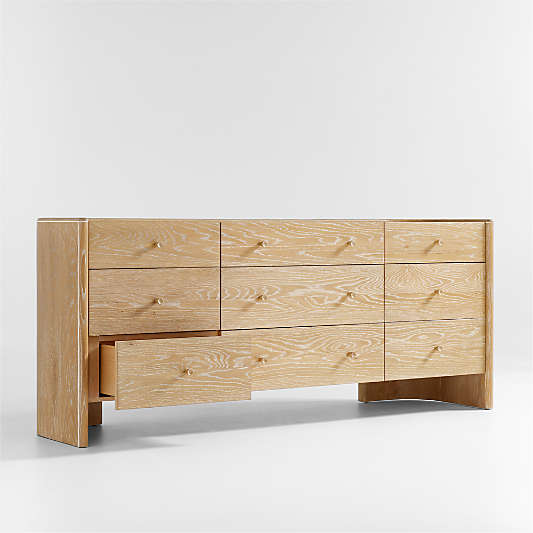 Soleri 77.9" Cerused Natural Oak Wood 9-Drawer Dresser
