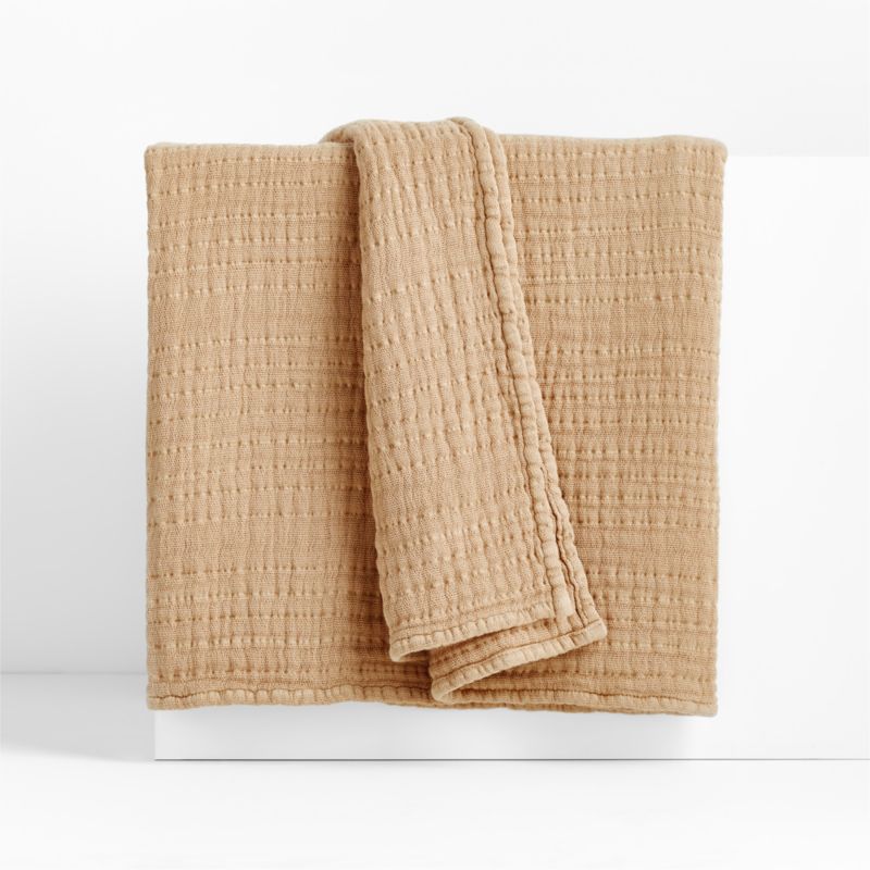 Organic Cotton 80"x80" Fawn Brown Striped Waffle Oversized Throw Blanket