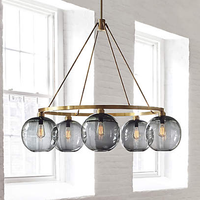 gray and brass pendant light