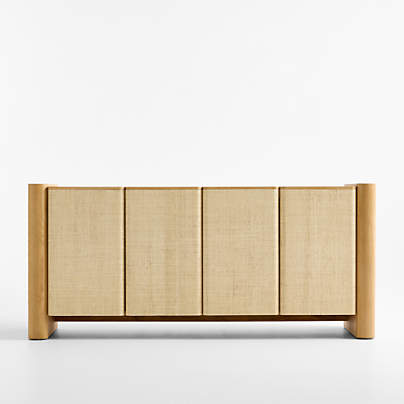 Sonoran 72" White Oak and Grasscloth Storage Media Console