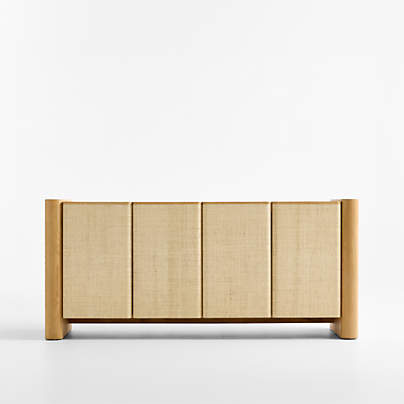 Sonoran 72" White Oak and Grasscloth Storage Media Console
