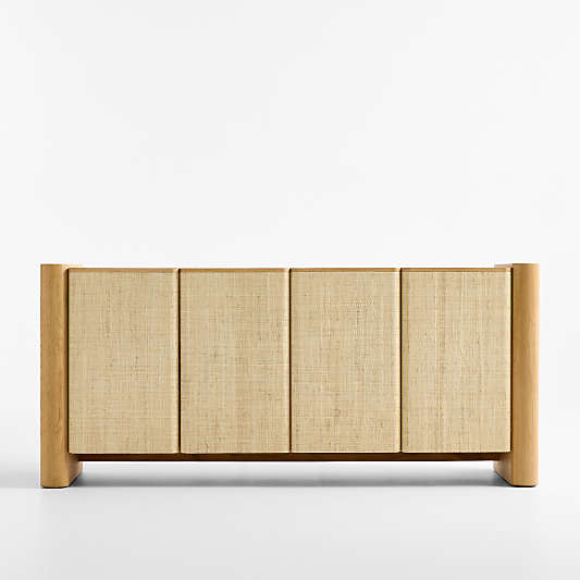 Sonoran 72" White Oak and Grasscloth Storage Media Console