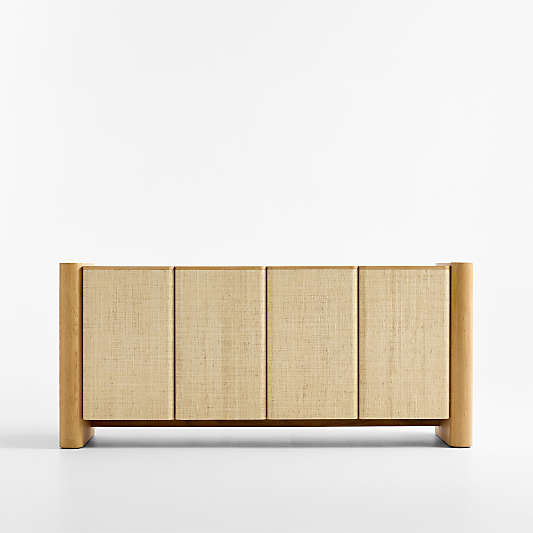 Sonoran 72" White Oak and Grasscloth Storage Media Console