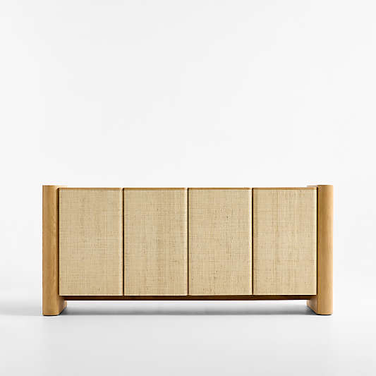 Sonoran 72" White Oak and Grasscloth Storage Media Console
