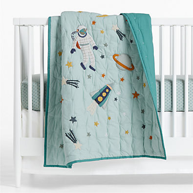 View Space Party Organic Cotton Outer Space Baby Crib Quilt details