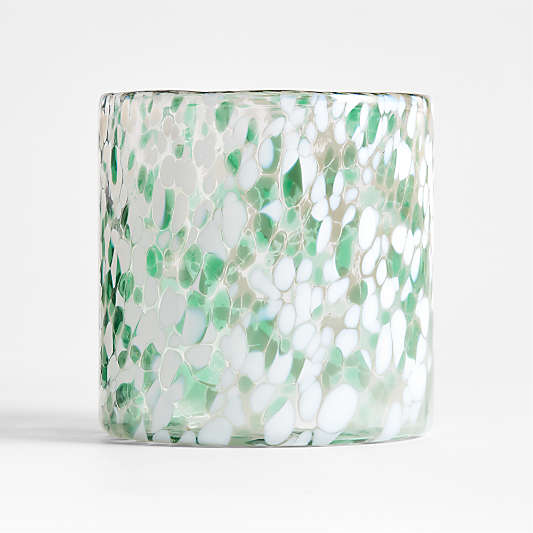 Green Speckled Glass Hurricane Candle Holder 6"