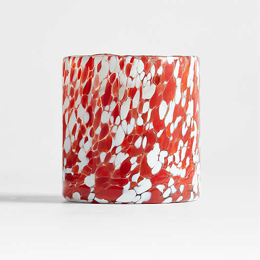 Red Speckled Glass Hurricane Candle Holder 4"