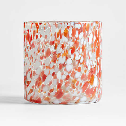 Red Speckled Glass Hurricane Candle Holder 6"