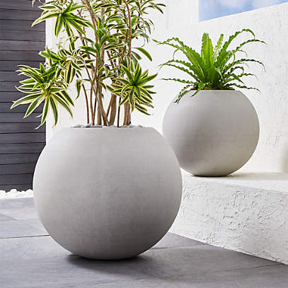 Sphere Light Gray Indoor/Outdoor Planters | Crate Barrel